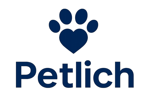 Petlich logo with a blue paw print and heart on a white background